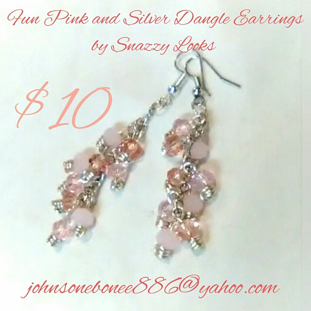 Fun Pink and Silver Dangle Earrings